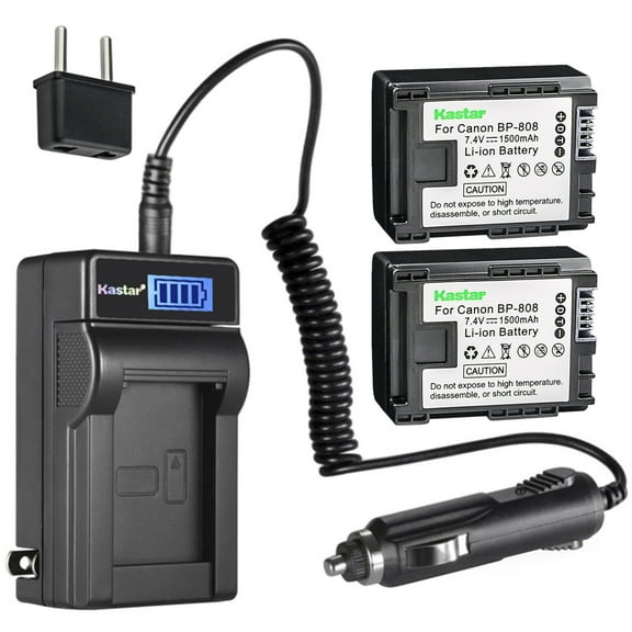 Kastar 2-Pack BP-808 Battery and LCD AC Charger Compatible with Canon VIXIA HF S200, VIXIA HF10, VIXIA HF11, VIXIA HF20, VIXIA HF21, VIXIA HF100, VIXIA HF200 VIXIA HG20 VIXIA HG21 VIXIA HG30 Cameras