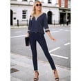 thumbnail image 2 of DARING DIVA Women's 3/4 Sleeve Tops Hollow Color Block Boho Shirts XL Navy Blue, 2 of 6