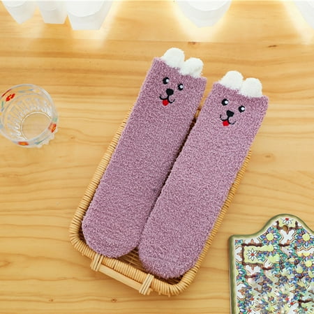 

Gotyou Socks Women Cute Pet Coral Velvet Socks Plus Velvet Warm Home Floor Socks In Tube Socks Purple One size