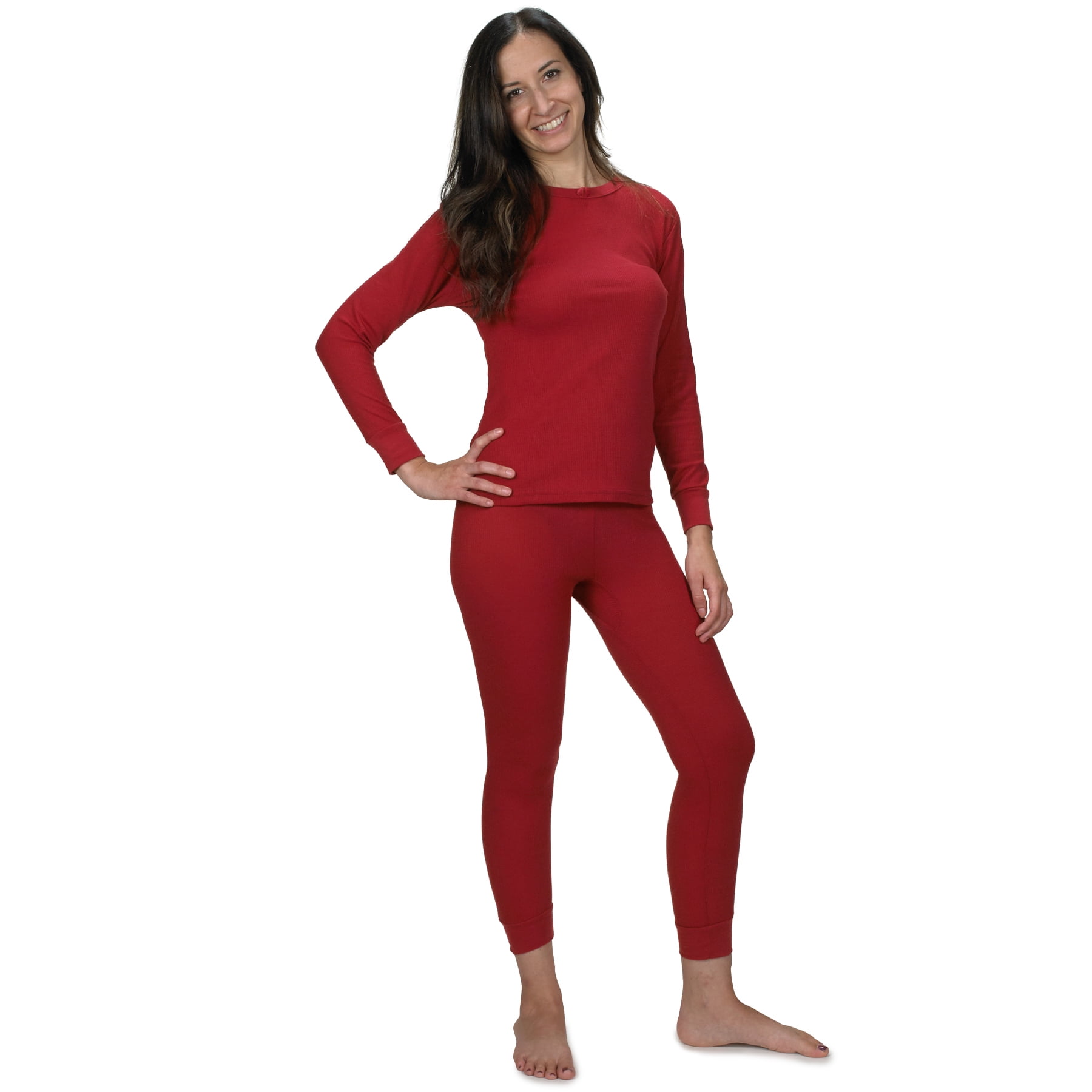 Women's Soft 100% Cotton Waffle Thermal Underwear Long Johns Sets (Red ...