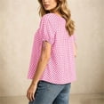 thumbnail image 6 of Edvintorg Button Up Shirt Women Plaid Printed Crew Neck Short Sleeve Loose Casual Blouses Summer Tops for Women Pink XXL, 6 of 8