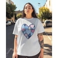 thumbnail image 3 of Women's Graphic T-Shirt White XL Women's Tops Love Heart Denim Patchwork Crew Neck Short Sleeve Shirts for Women, 3 of 3