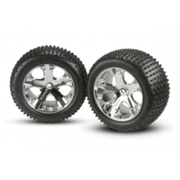Traxxas 3770 Chrome Wheel, Rear with Alias Tire (2) Rustler Walmart