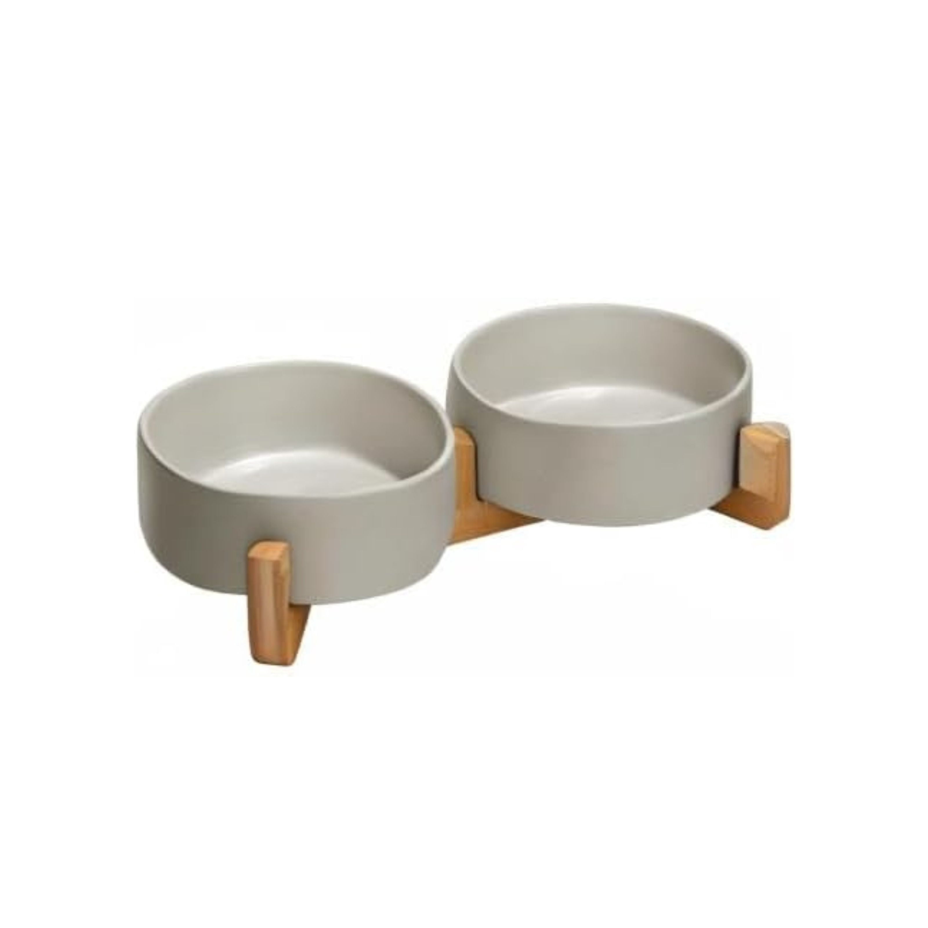 13.5oz Ceramic Dog and Cat Bowls with Bamboo Stand, Tilted Elevated Pet Feeder, Non-Slip Food and Water Bowls for Small Dogs and Cats, Anti-Vomit Design, Dishwasher Safe, Modern Style