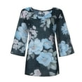 thumbnail image 3 of Sakmal Elbow-Length Tops for Women Trendy V-Neck Blue Floral Loose Fit Flowy Oversized Shirts for Ladies, 3 of 7