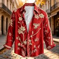 thumbnail image 4 of Men's 70s Retro Floral Long Sleeve Shirt Bohemian Loose Casual Hippie Top Vacation Holiday Travel Blouse, 4 of 5