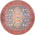 thumbnail image 1 of Unique Loom Revival Floral Border Rug 5' x 5' Round Navy Blue/Red, 1 of 2