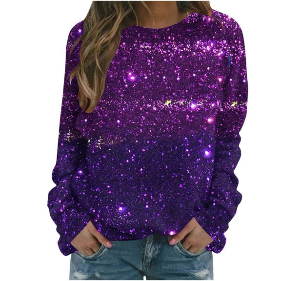 Tawop Hoodless Sweatshirt Womens Tops Womens Sweatshirts Crew Neck Long Sleeve Graphic Casual Purple L