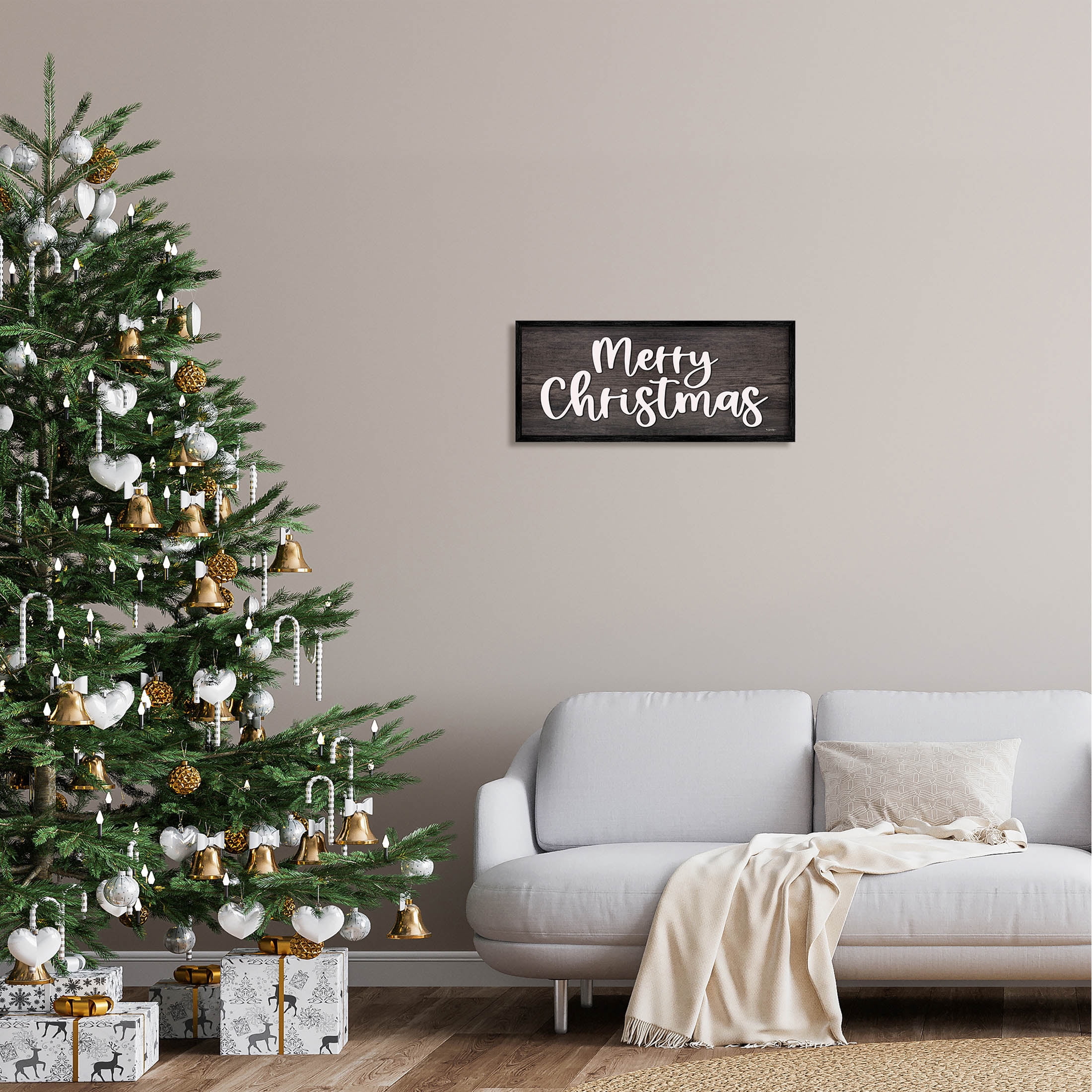 Merry Christmas Farmhouse Phrase Holiday Graphic Art Black Framed Art Print Wall Art