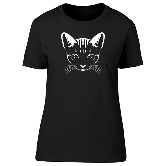Cat Face White Outline T-Shirt Women -Image by Shutterstock, Female Small