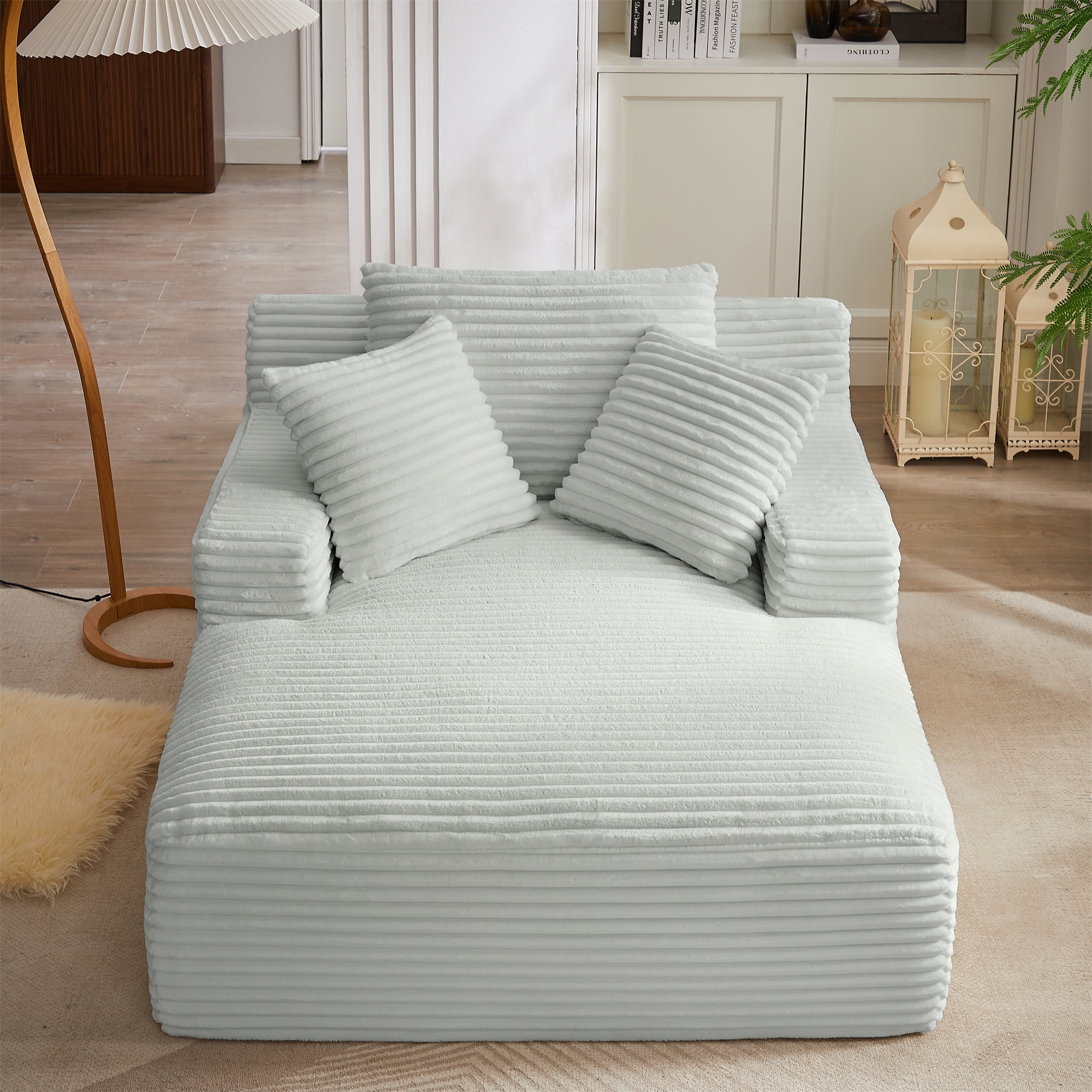 Aukfa 66" Oversized Chaise Lounge Indoor Boneless Couch Plush Sofa Bed for Living Room, 3Pillows, Light Gray