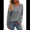 thumbnail image 3 of Suéteres de Otoño 2025 para Mujer, Informales, de Cuello Redondo, con Contraste, de Larga, de Punto, Tops Tipo Jersey Gris S, 3 of 7