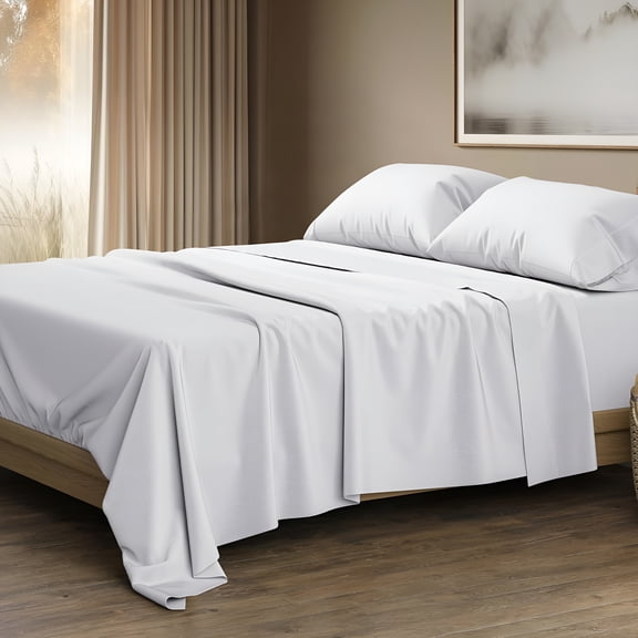 AUQ 100% Egyptian Cotton King Size Sheets Set Luxury 1500 Thread Count Egyptian Cotton Sheets King Size,Silky Soft,Cooling,Sateen Weave 17" Deep Pocket Bed Set White