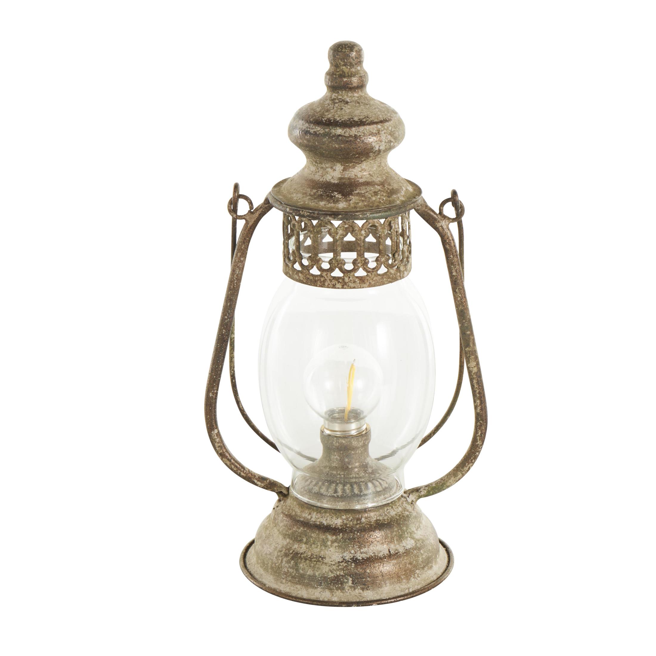 DecMode 17" Distressed Antique Style Lantern Bronze Accent Lamp with Clear Glass Shade