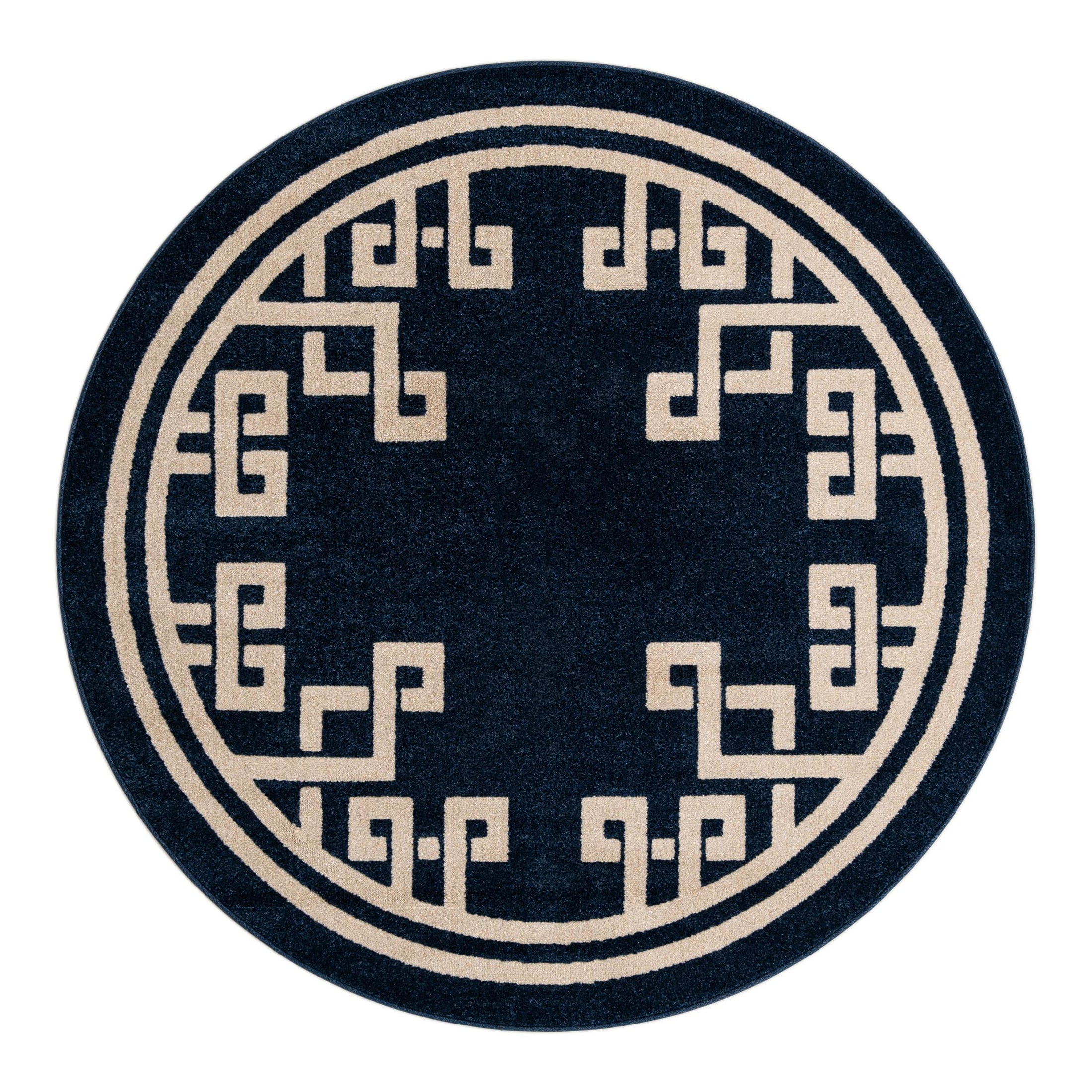 Unique Loom Athens Collection Area Rug - Geometric (6' 1" Round Dark Blue/Beige)