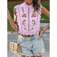 thumbnail image 2 of Women'S Floral Embroidery Lace Trim Blouse Mock Neck Sleeveless Holiday Crop Tops Magenta XXL, 2 of 7