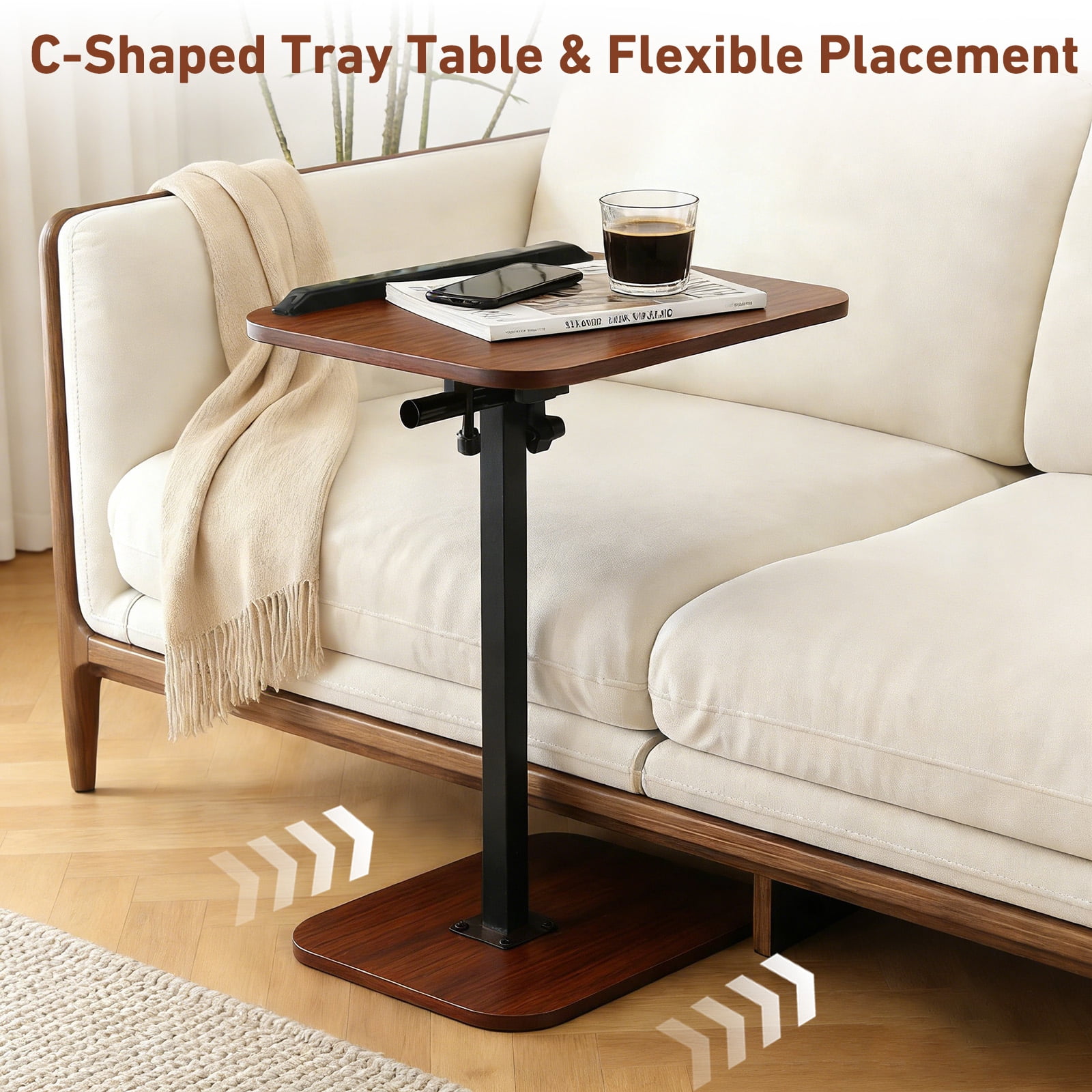 PinkSheep Small Side Table End Table Accent Table Tray Table  for Bedroom Living Room Small Spaces, Walnut