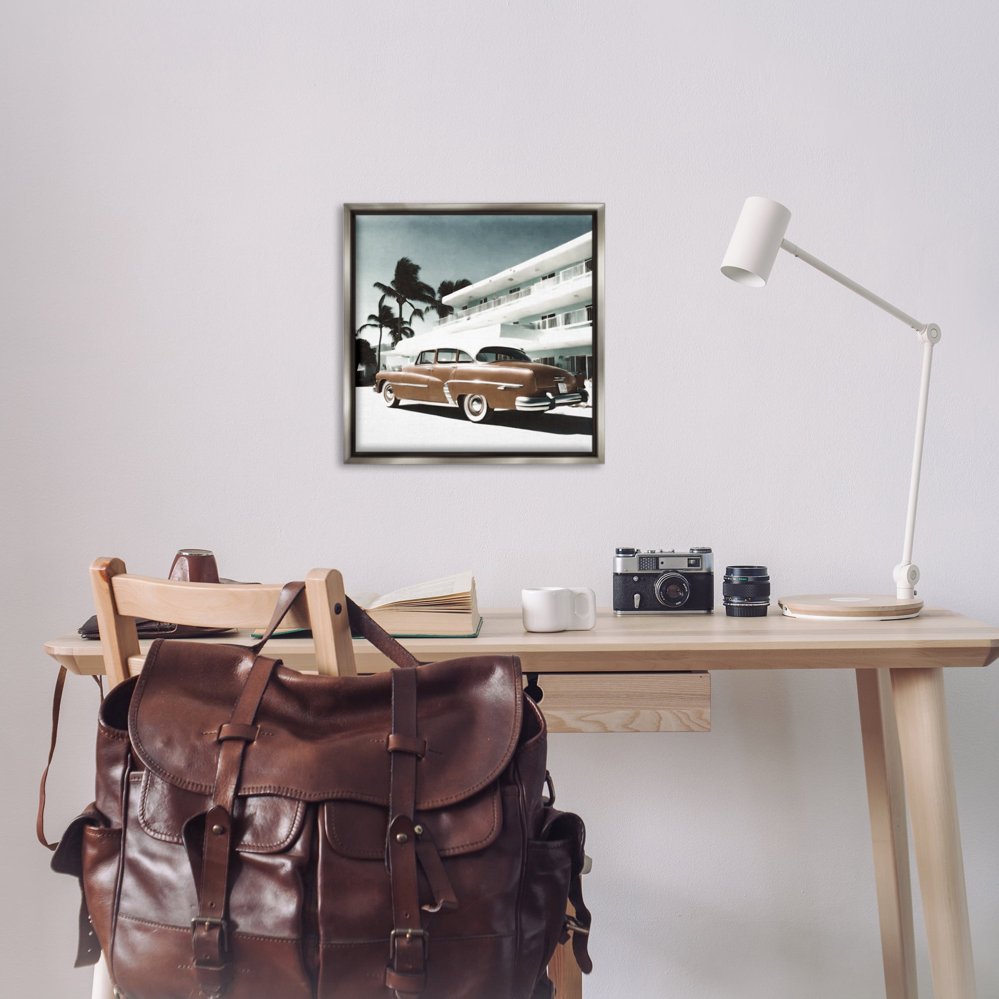 Stupell Industries Miami Classic Automobile Transportation Painting Gray Floater Framed Canvas Art Print Wall Art, 25 x 25