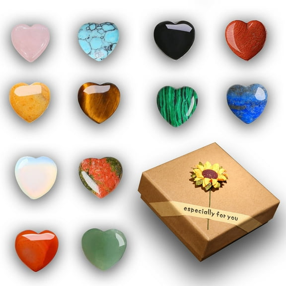 Yannianjz under $5 Crystal Stones, Heart Shaped Crystal Stones Set, Rose Quartz Amethyst Gemstones, Natural Healing Palm Stones, Spiritual Gift Collection, Polished Love Stone Collection