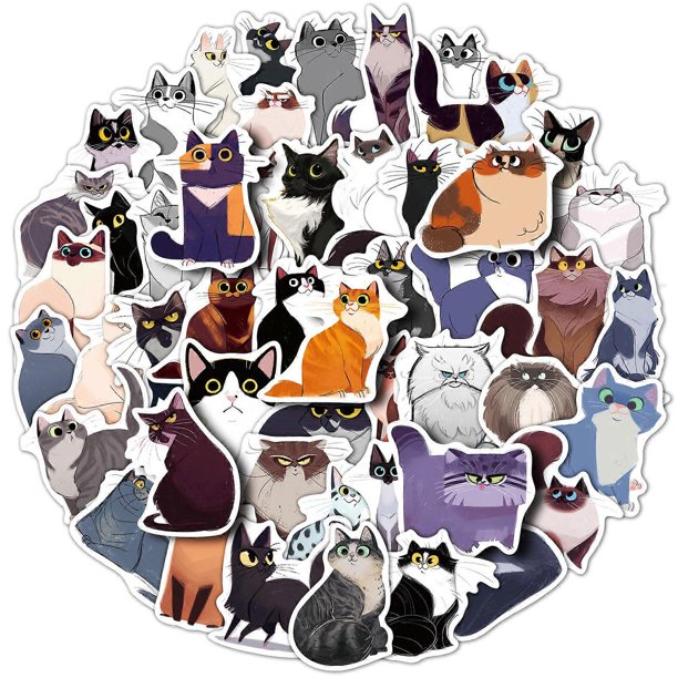 Cute cat stickers, set of 50, waterproof and UV resistant, perfect for all your gadgets
