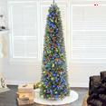 thumbnail image 6 of 7.5FT Pre-lit Pencil Christmas Tree with Remote Control, 150 Warm White Multi-Color Lights, Hinged Slim Skinny Spruce for Home, Office, Holiday Party Decoration Dual Color LED, Pinecones Red Berries, 6 of 6