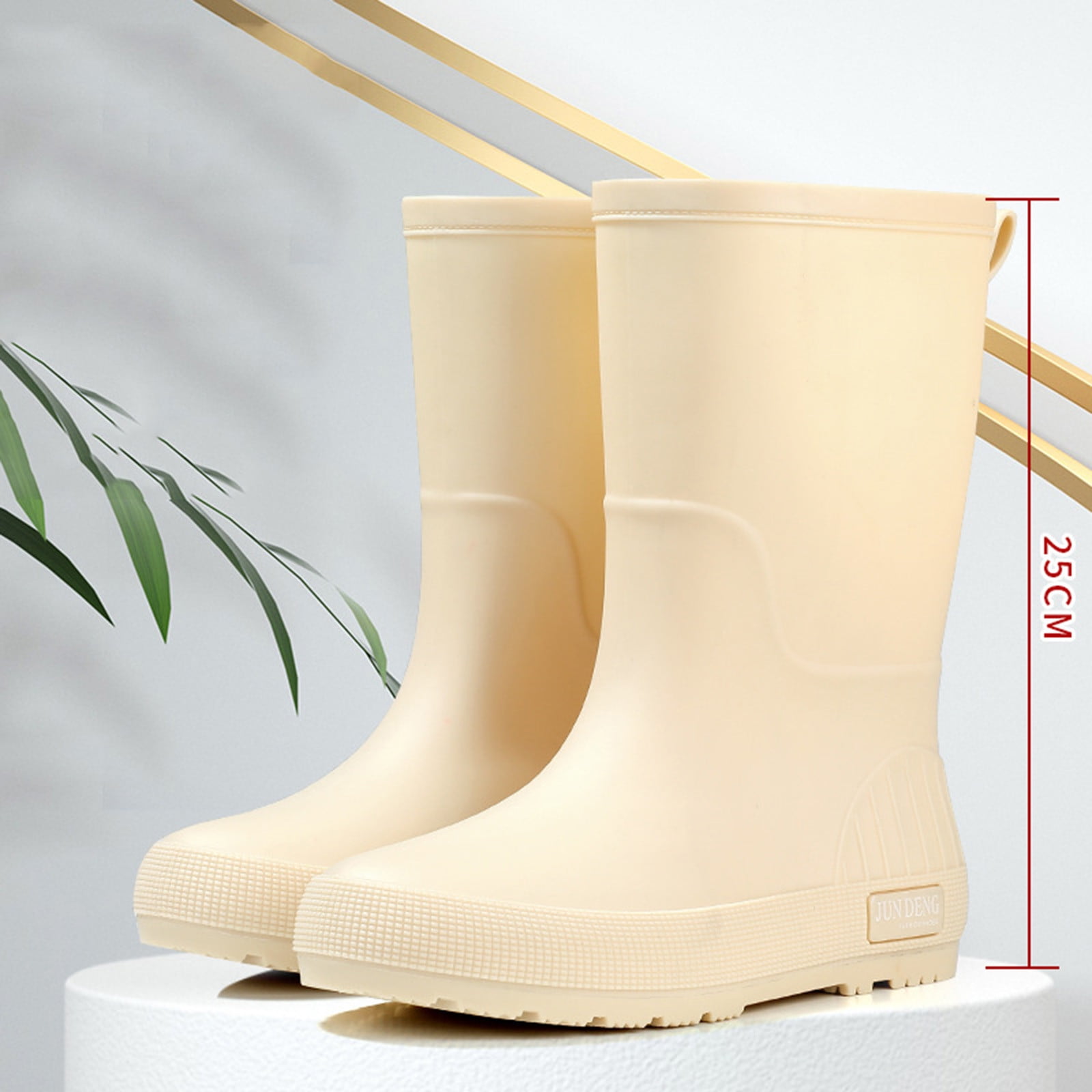 Wdhugt Women Mid-Calf Rain Boots Casual Versatile Cool Eye-Catching Waterproof Trendy Outdoor Fall Winter Comfortable Height-Increasing Heel Material Pvc Size 6.5 Us Foot Length 10.04 Inch