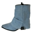 thumbnail image 6 of Slouchy Fold Over Denim Fall Boots for Women Wide Calf Chunky Heel Pointed Toe Pull on Ankle Booties, 6 of 7