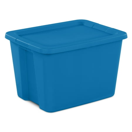 Sterilite 18 Gallon Tote, Plastic Storage Bin With Snap-On Lid, Blue