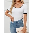 thumbnail image 5 of Women's Short Sleeve Crewneck Slim Fit T Shirt Summer Basic Casual Color Block Tee Tops, 5 of 6