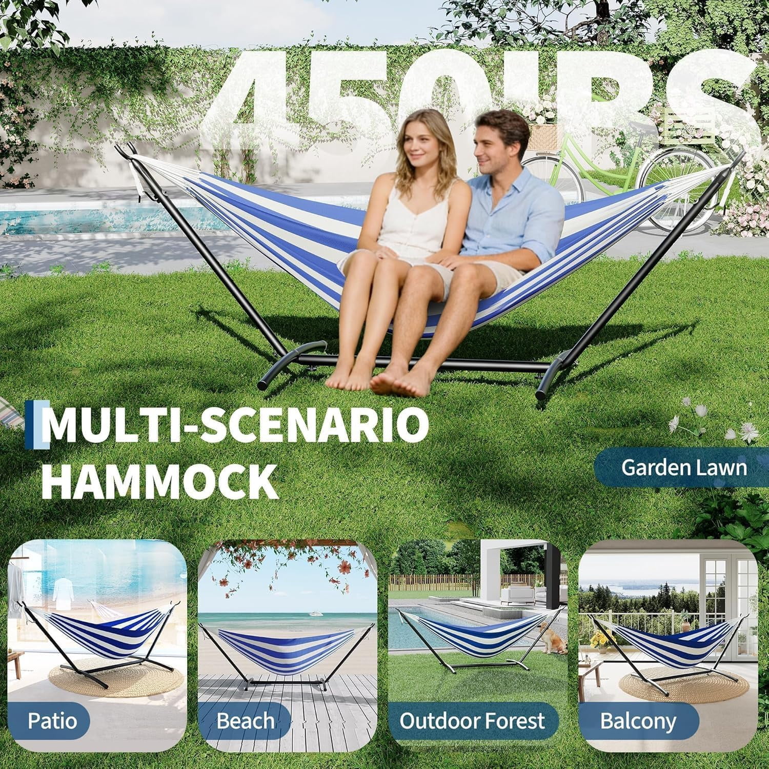 Double Hammock, Heavy Duty Portable, 500 lb Weight Capacity, Perfect for Both Indoors and Outdoors, 2 Person Hammock with Carrying Bag