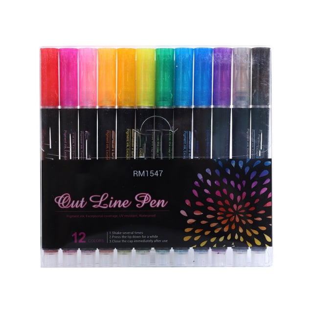 Maplenight 12 Colors Outline Markers Pens Super Squiggles Double Line Glitter Drawing Pens for Greeting Cards Posters Painting Kids Art 6ml