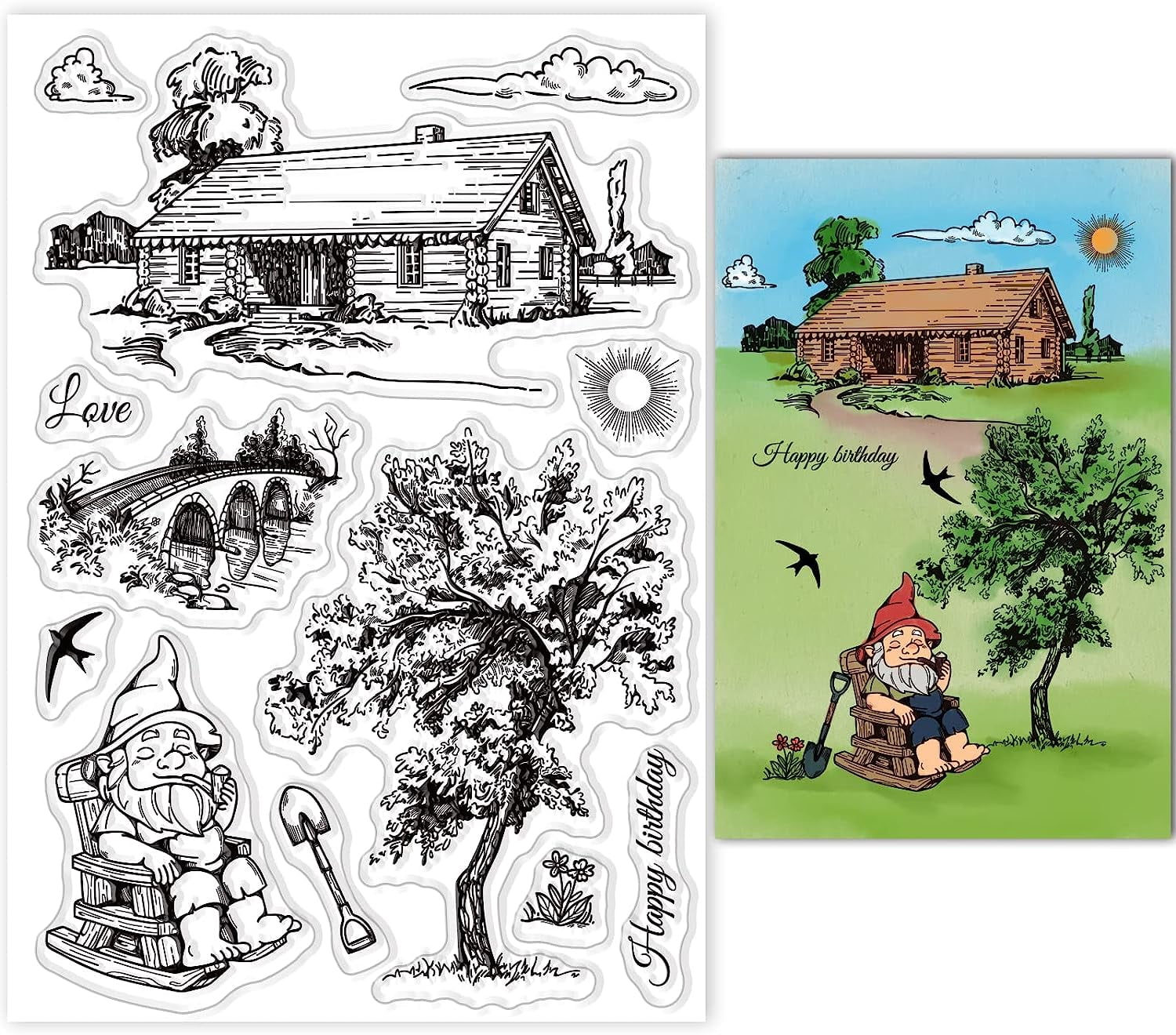 Embossed Landscape 1sheet Landscape Embossing Template Gnomes and House Carbon Steel Die ...