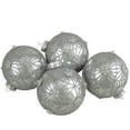 thumbnail image 4 of Northlight Glittered Floral Christmas Glass Ball Ornaments - 3.25" (80mm) - Silver - 4ct, 4 of 5