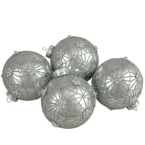 Northlight Glittered Floral Christmas Glass Ball Ornaments - 3.25" (80mm) - Silver - 4ct