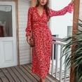thumbnail image 3 of Long Dresses for Women UK Elegant Floral Ruffle Sexy V Neck Long Sleeve Dress Cuff Sleeve Ankle Length Casual Loose Maxi Dress Autumn Ladies Dresess Size 8-14, 3 of 7