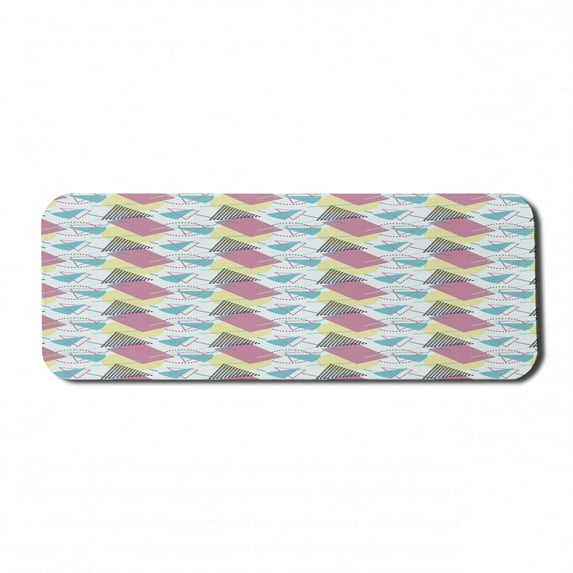 Retro Computer Mouse Pad, Pastel Colored Funky Geometrical Shapes from Eighties and Nineties Memphis Style, Rectangle Non-Slip Rubber Mousepad Large, 31" x 12" Gaming Size, Multicolor, by Ambesonne