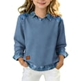 thumbnail image 3 of Bovxnpu Boys Long Sleeve Denim Shirts Undershirts Long Sleeve Collared Denim Panel Pullover Solid Casual Kids Tees, 3 of 9