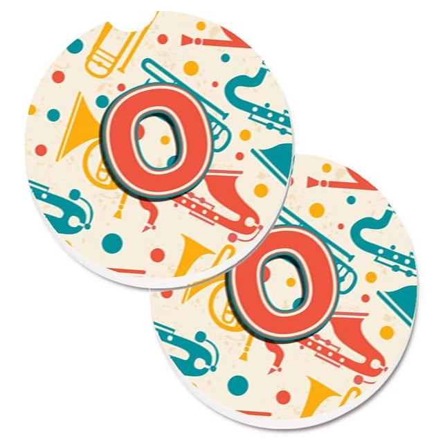 Carolines Treasures CJ2001-OCARC Lettre O Rétro Turquoise Orange Instruments de Musique Initial Ensemble de 2 Porte-Gobelet Voiture Coaster
