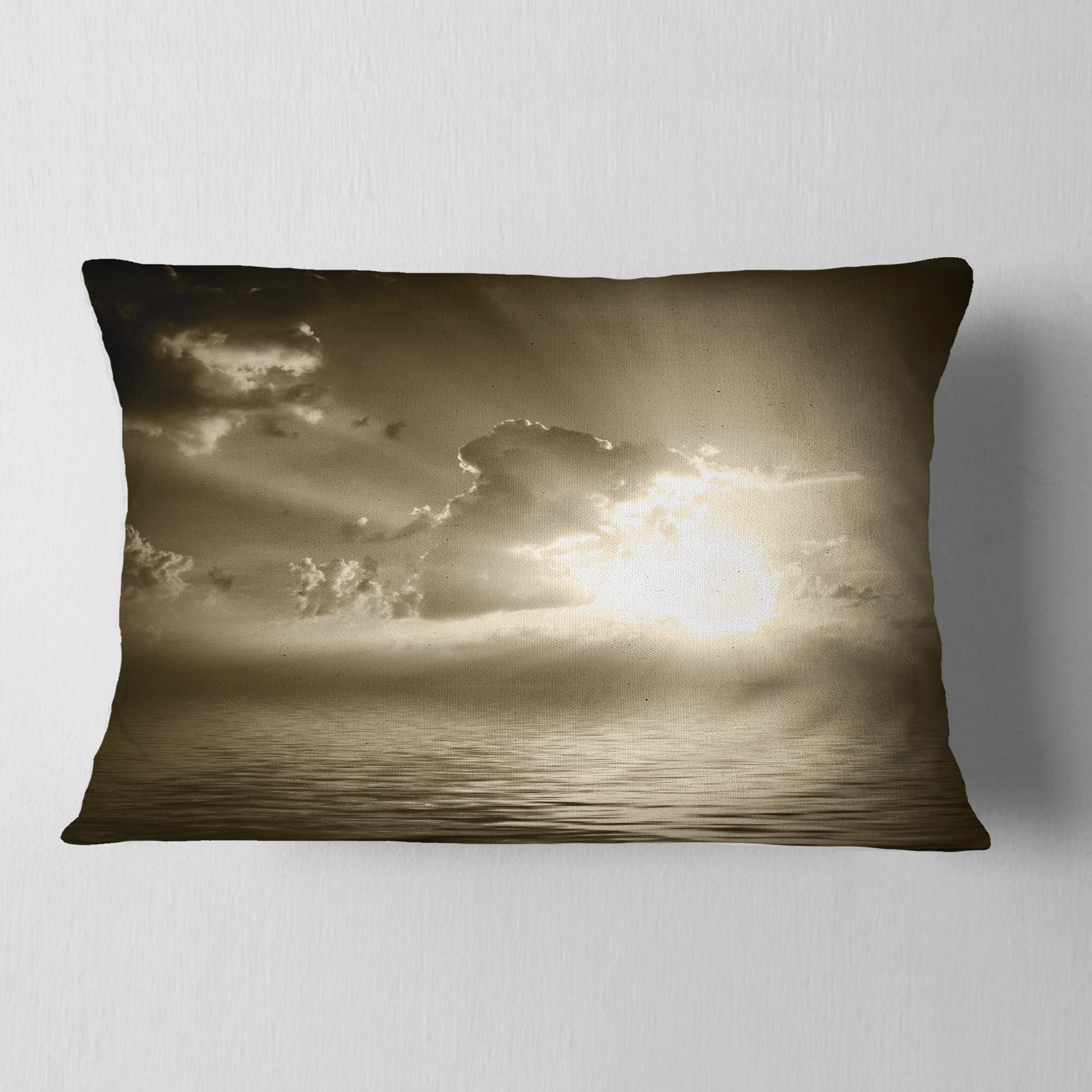 Designart Sepia Toned Cloudy Sunrise - Landscape Printed Throw Pillow - 12x20