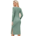 thumbnail image 3 of Jinhomg Women's Knit Pregnancy Dress Fall Comfy Long Sleeve Crew Neck Midi Dresses Trendy Solid Side Split Maternity Dresses Summer Saving Green S, 3 of 5