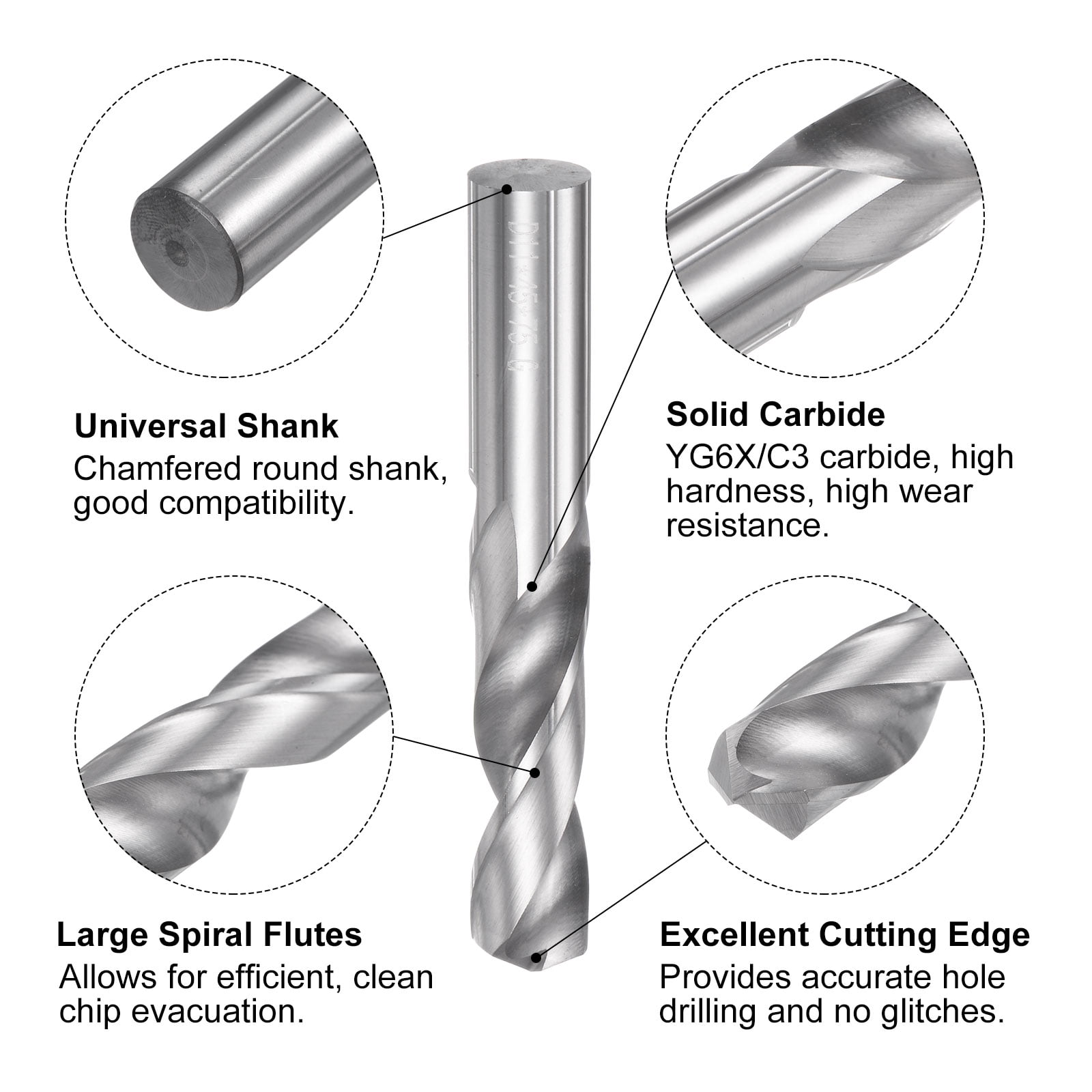 Uxcell Solid Carbide Twist Drill Bit 11mm YG6X/C3 Micro-Grain Carbide for Drilling Metal Plastic