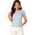 thumbnail image 1 of Allegra K Top de encaje de blusa bordada de manga corta semitransparente elegante para mujer Azul XL, 1 of 6