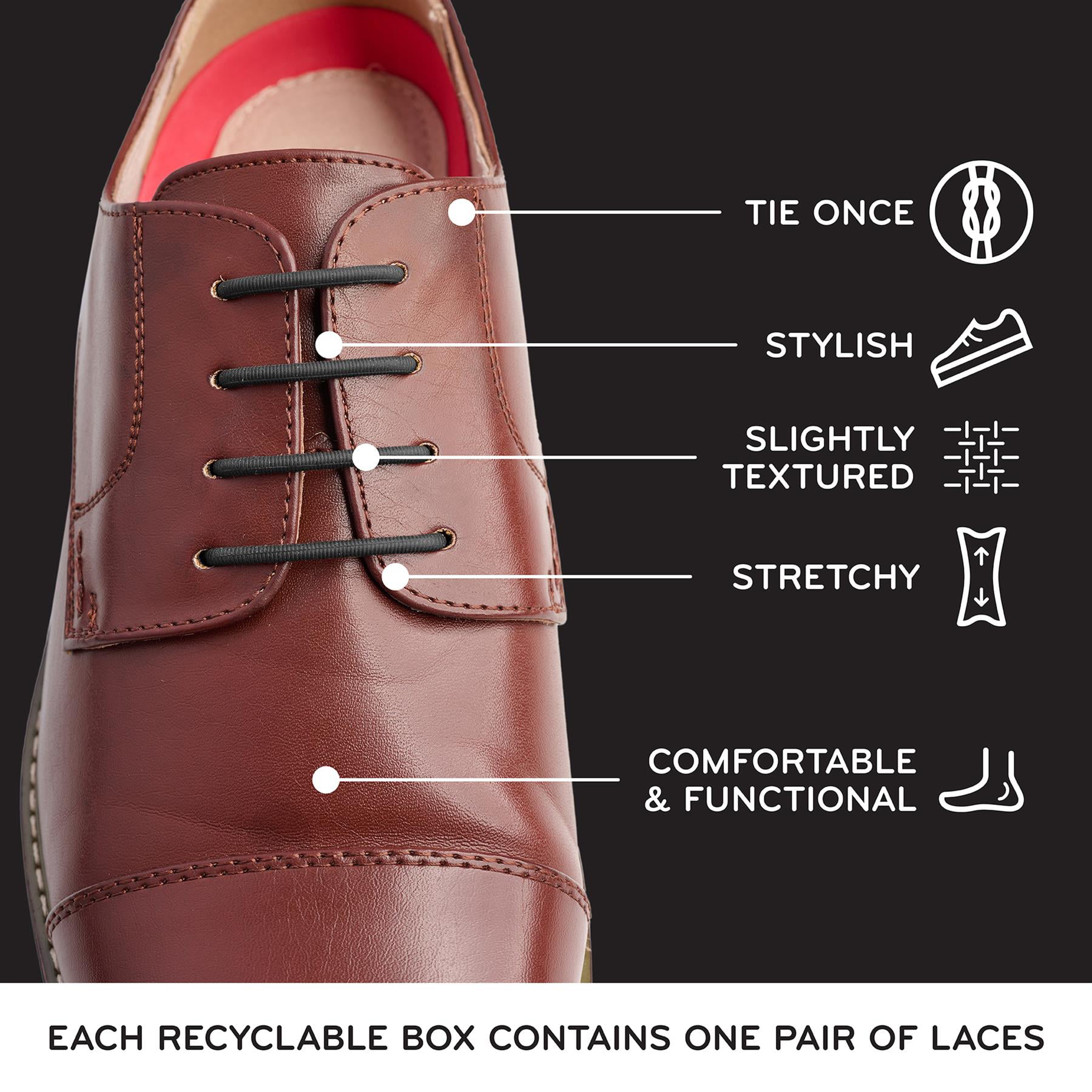 THE ORIGINAL STRETCHLACE, No Tie Silicone Dress Shoe Laces, Elastic Laces  to Turn Dress Shoes Into Slip-Ons