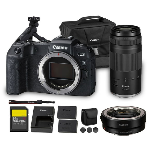 Canon EOS RP Mirrorless Camera|26.2MP Full Frame Sensor|4K Video Recording Lightweight Compact Camera for Travel and Everyday Content Creation (3380C002)   Canon RF 75-300mm Lens   Tripod Grip   More