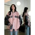 thumbnail image 4 of Chaquetas para mujer, estilo coreano, chaquetas de béisbol holgadas, sudaderas con capucha de retazos de cuero, cárdigans, abrigos vintage de manga larga, blusas para mujer, 4 of 5