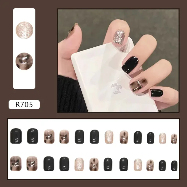 Heallor-uñas postizas de Cabeza Cuadrada corta, 24 piezas, con patrón de corazón, cobertura completa, para manicura