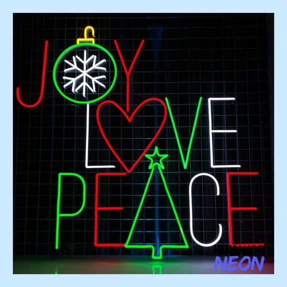 Handmadetneonsign Joy Love Peace Christmas Neon Sign, Christmas Tree Led Sign, Merry Christmas Wall Art, Xmas Decor 80039