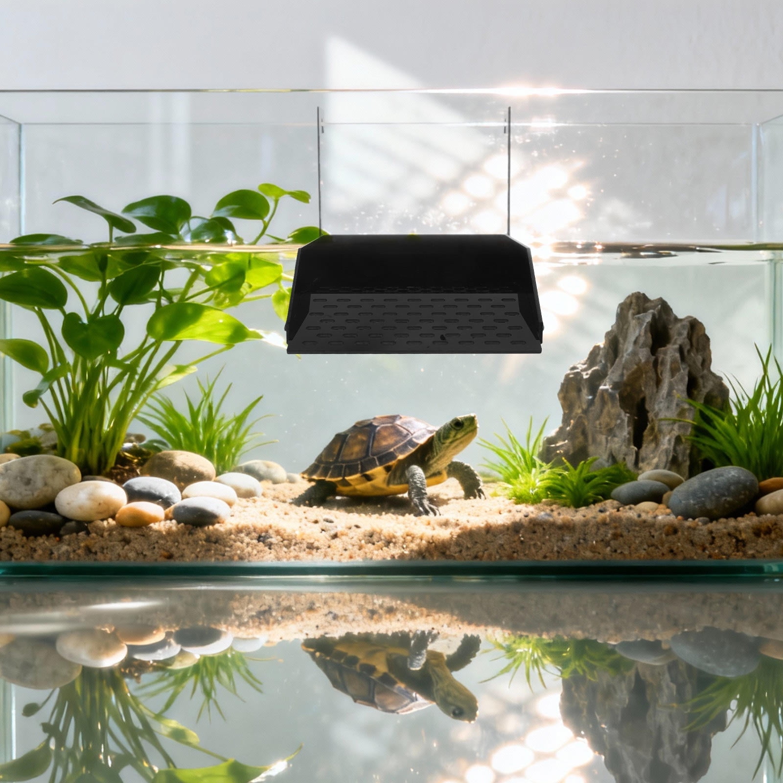 WRISTBIQUE Black Acrylic Hanging Turtle Dock Space Saving Aquarium Basking Platform with Ramp for Large Reptile Setups