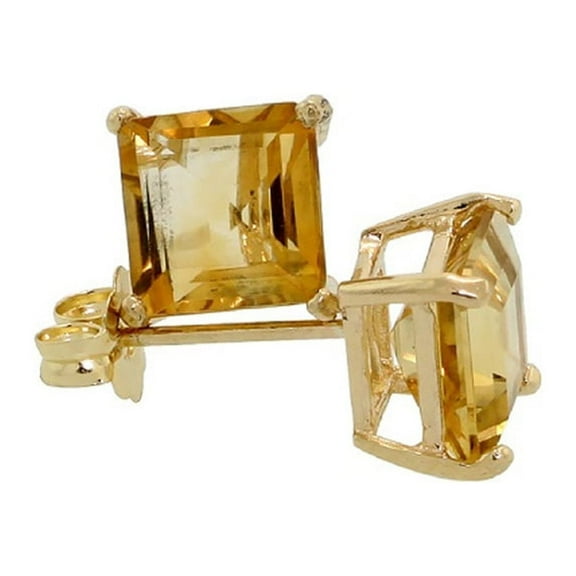 PJ Jewelry Square Yellow Citrine, Sapphire Stud Earrings, 3 ct, 10k Yellow Gold-Plated
