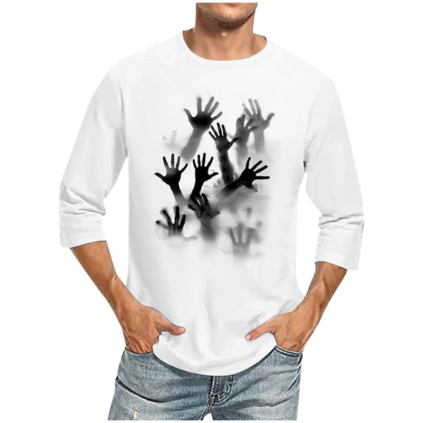 Camisas de Manga Larga para Hombres Imprimir Casual Cuello Redondo Blusa de Manga Corta, Camisas de Lino para Hombres